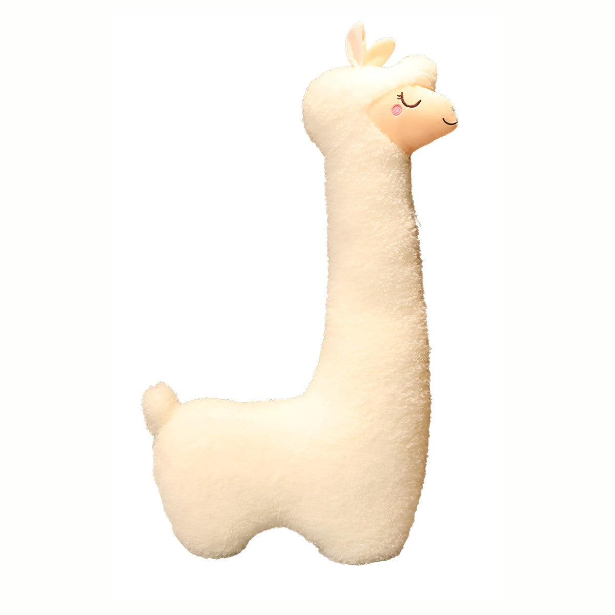 A full view of the Plush Cuddly Alpaca stuffed animal toy in serene white, a soft, cuddly companion ready for play.