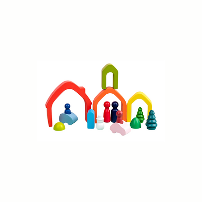 Wooden Rainbow Stacking House Set