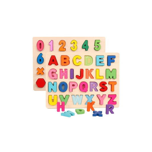 Wooden Shape Numbers Alphabet Learning Puzzle Toy