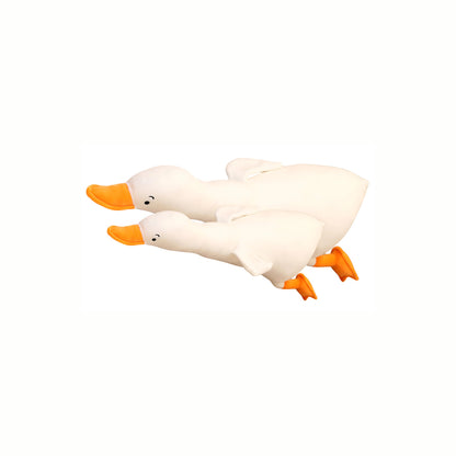 Two White Plush Adorable stuffed animal toy Geese side-by-side, demonstrating the 70cm and 140cm sizes, making them large, comfortable companions for quiet snuggles."