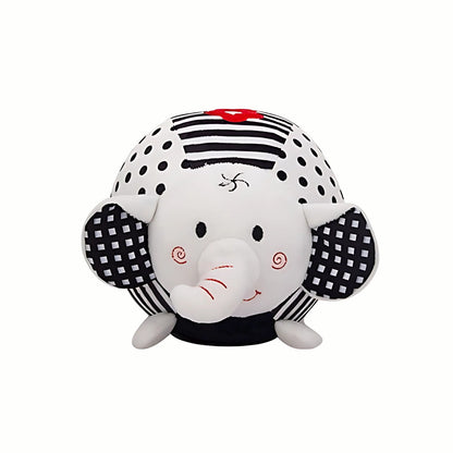 The full elephant Plush Black & White Sensory Toy, a wonderful companion for early developmental stages.
