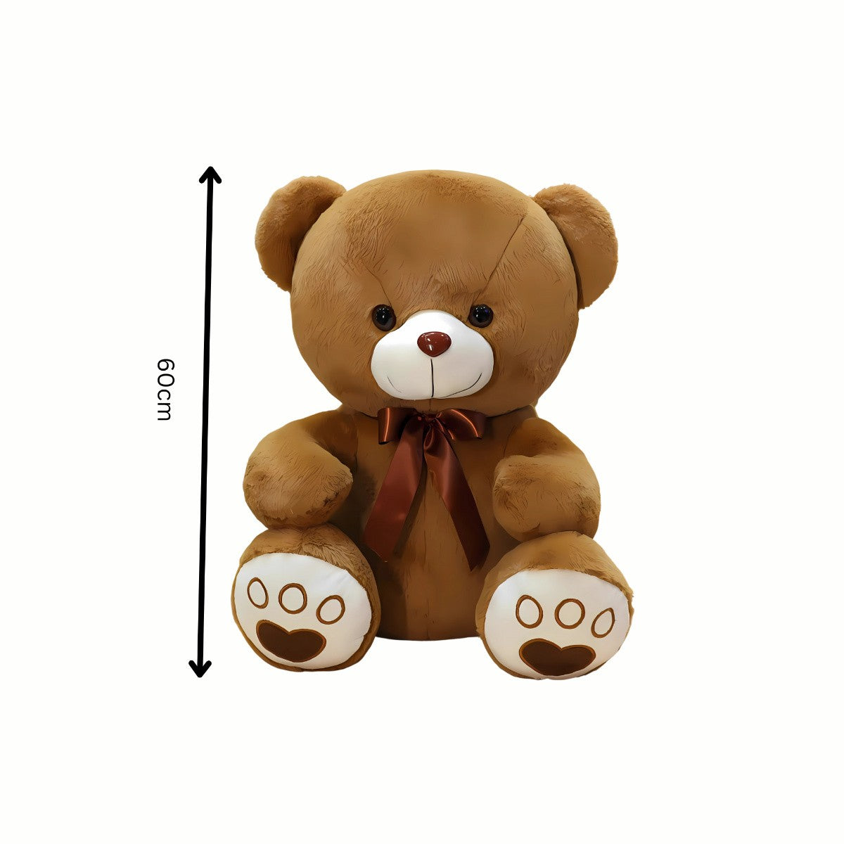 Plush Cozy Teddy Bear stuffed animal toy in brown shown with an arrow indicating its 60cm height, a large, comforting presence perfect for playing and sleeping.
