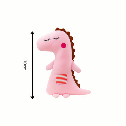 Pink Plush Cuddly Dinosaur stuffed animal toy shown with an arrow indicating its 70cm height, emphasizing its large, huggable size for comforting snuggles