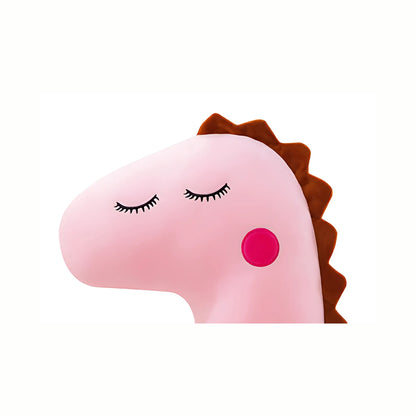 Close-up of the adorable face of the Pink Plush Cuddly Dinosaur stuffed animal toy, highlighting its sweet expression and soft, comforting texture.