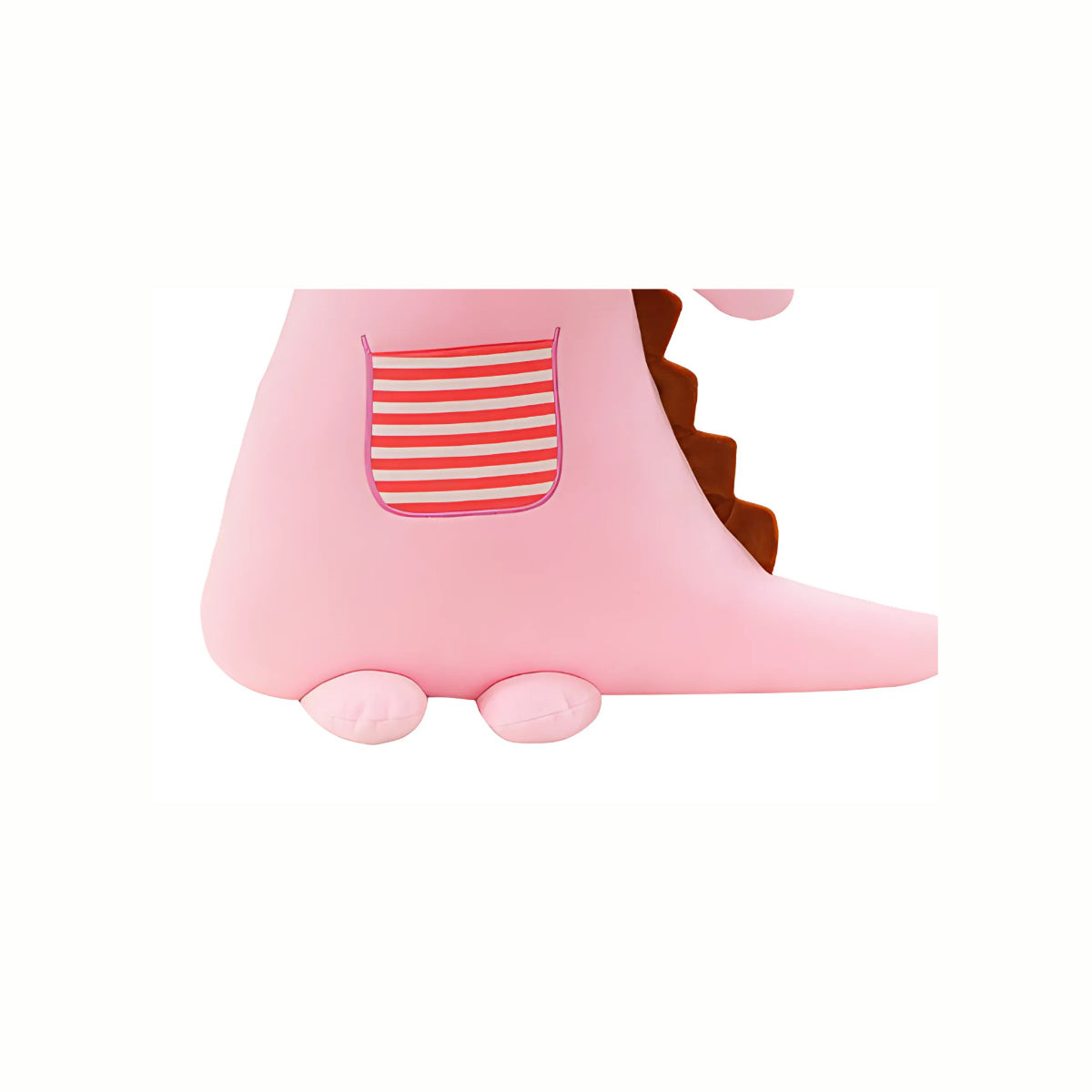 Close-up of the legs and cute stitched details on the Pink Plush Cuddly Dinosaur stuffed animal toy, showing its fun, gentle features that encourage tactile play.
