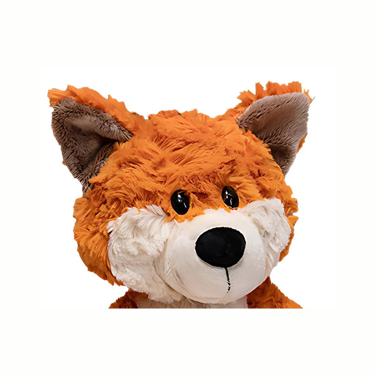 Close-up of the adorable face of the Plush Cuddly Fox woodland friend stuffed animal toy, highlighting its friendly expression and cozy texture.