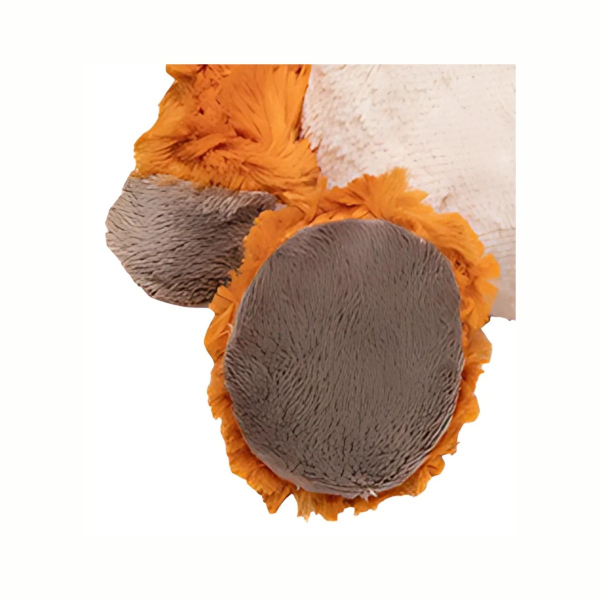 Close-up view of the small legs of the Plush Cuddly Fox woodland friend stuffed animal toy, showing its portable size that makes it easy for little hands to carry along.