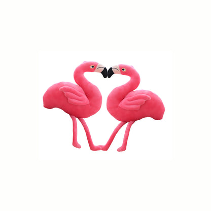 Two Plush Pink Cute Flamingo stuffed animal toys touching beaks, forming a beautiful heart shape, emphasizing its whimsical and gentle design.