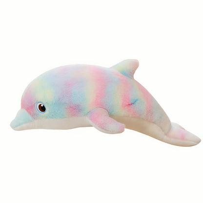 Plush Dreamy Dolphin stuffed animal toy in a beautiful rainbow color, its large, huggable body ideal for cozy cuddles and ocean dreaming