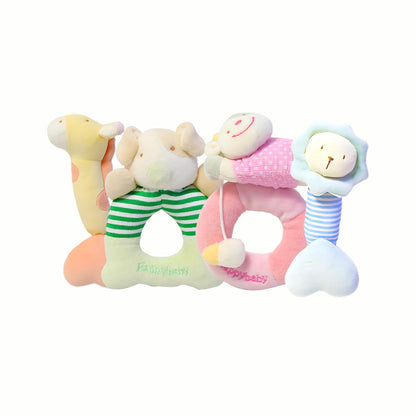 The four individual plush rattles from the Plush House Rattle Set, each one a unique and charming character that makes a gentle rattle sound