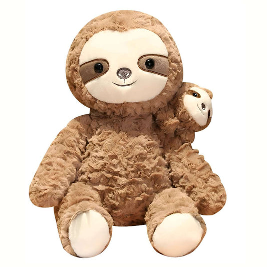Brown Plush Playful Sloth with Baby Sloth on Shoulder 75cm giant Mother and Baby toy