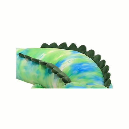 Close-up of the scutes on the back of the Plush Snuggly Tie-Dye Alligator stuffed animal toy in green, showing the soft texture and fun, detailed construction