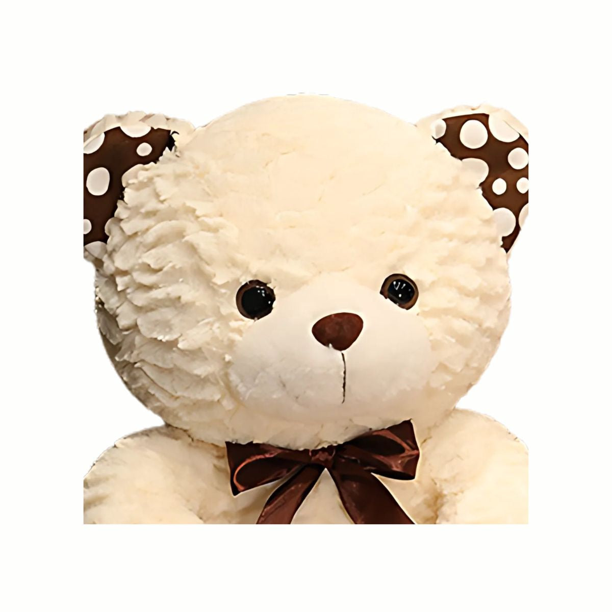 Close-up of the cute face of the Plush Classic Teddy Bear in white, highlighting its gentle, nurturing expression