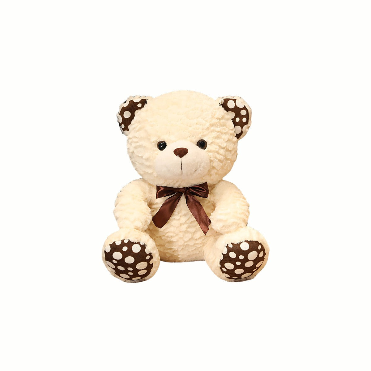 Full view of the Plush Classic Teddy Bear in white sitting, a perfect cuddly companion for babies, with an ideal size for little arms to carry along.