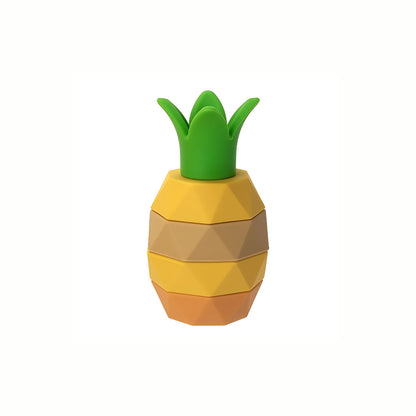 Full view of the green Silicone Pineapple Stacking Toy, a safe, soft toy for little hands to grasp, stack, and wobble.