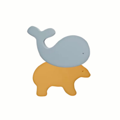 Close-up of the silicone animal figures from the Wooden & Silicone Animal Stacking Toy, highlighting the soft texture and adorable figures.