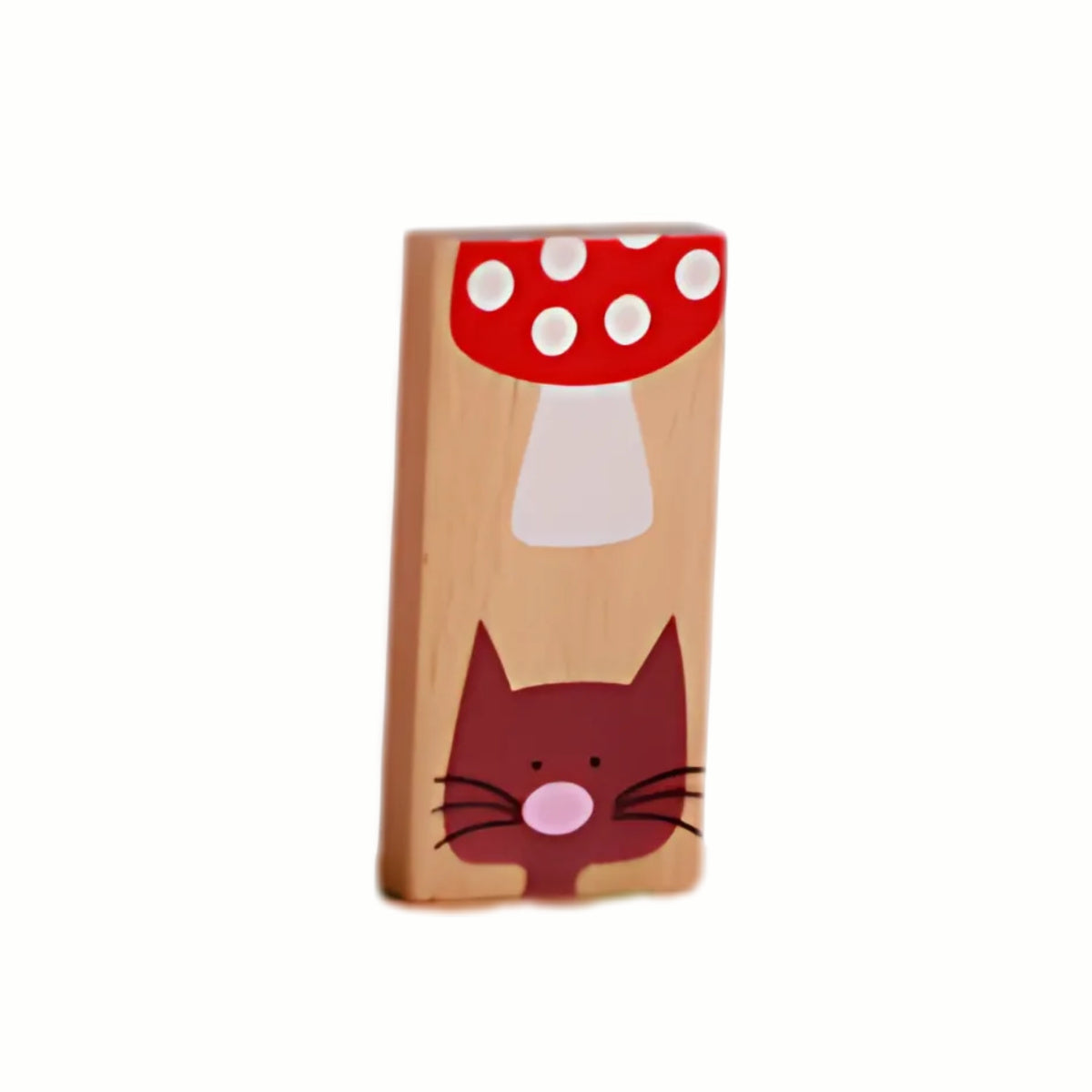 Close-up of a single Wooden Animal Domino, showcasing the beautifully printed animal illustrations for animal recognition.