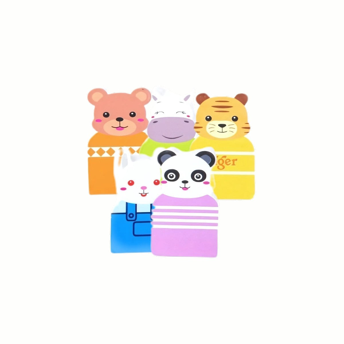 A close-up of the adorable wooden animal figures from the Wooden Animal Ferris Wheel, ready to be placed in the rotating carriages.