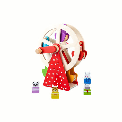 Wooden Animal Ferris Wheel from a different angle, showing the carriages loaded with the wooden animals and emphasizing the rotating feature.