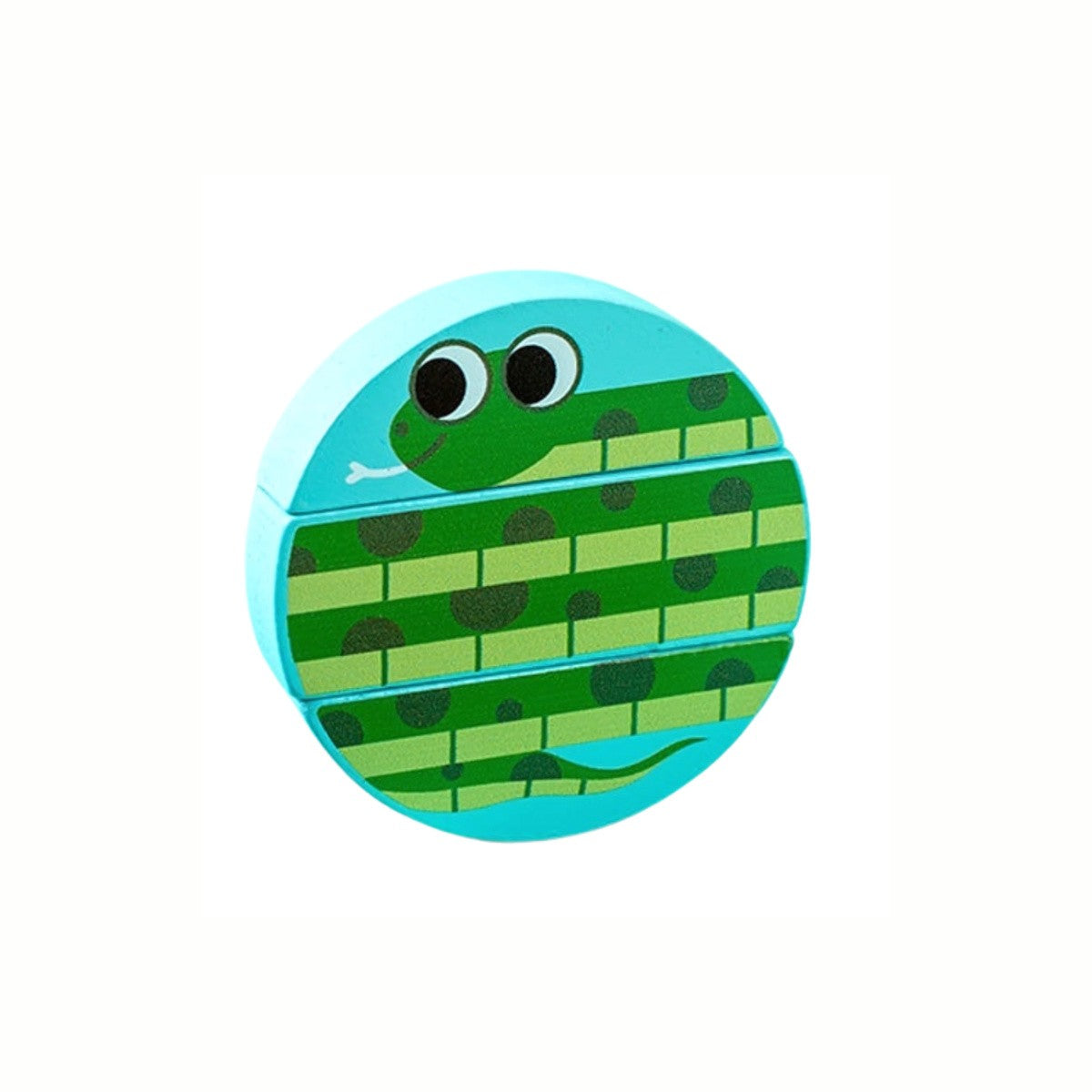 A completed set of three Wooden Animal Matching Jenga Game blocks assembled to form an adorable wooden animal figure.