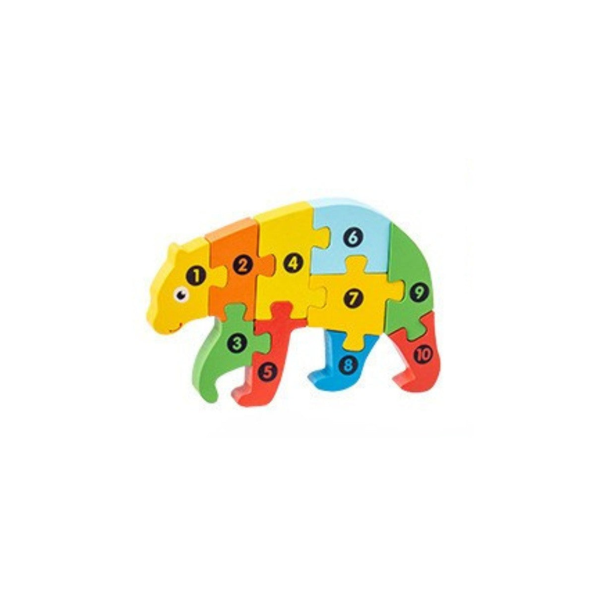 The complete Bear figure from the Wooden Animal Number Puzzle, standing independently, highlighting the fun shape of the assembled puzzle