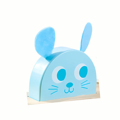 A close-up of the charming wooden bunny face and rocking base from the Wooden Bunny & Carrot Balancing Game, highlighting the smooth finish.