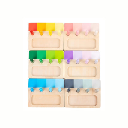 Wooden Color Shade Matching Toy, showing all six color shade boards arranged in a different pattern, highlighting the subtle color nuances across the set.