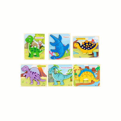 Wooden Dinosaur Puzzle Set, showing the second group of six unique dinosaur puzzles, offering extended imaginative play and learning opportunities.