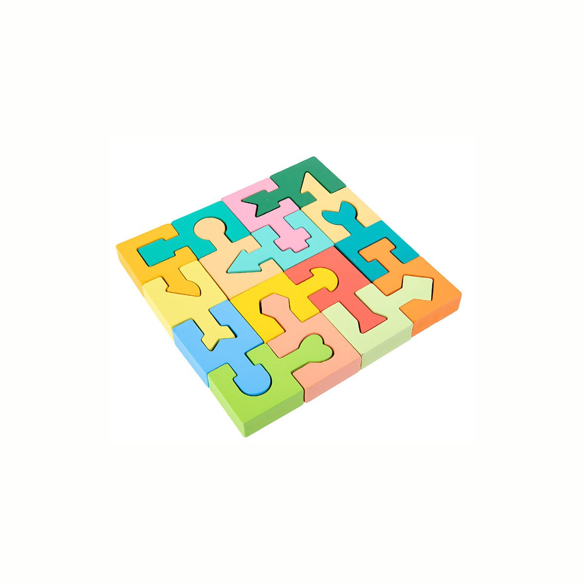 Wooden Geometric Brain Teaser Puzzle fully completed, showing the intricate, interlocking pattern that forms a perfect square shape.