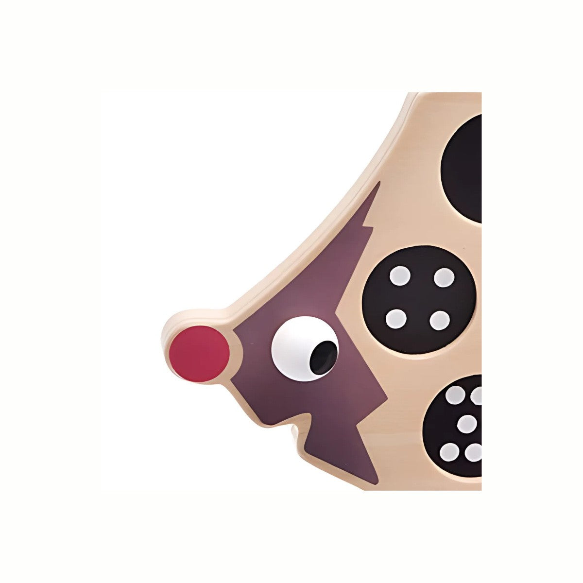 A close-up of the charming wooden hedgehog's face from the Wooden Hedgehog Number Matching Toy, highlighting the smooth finish and friendly design.