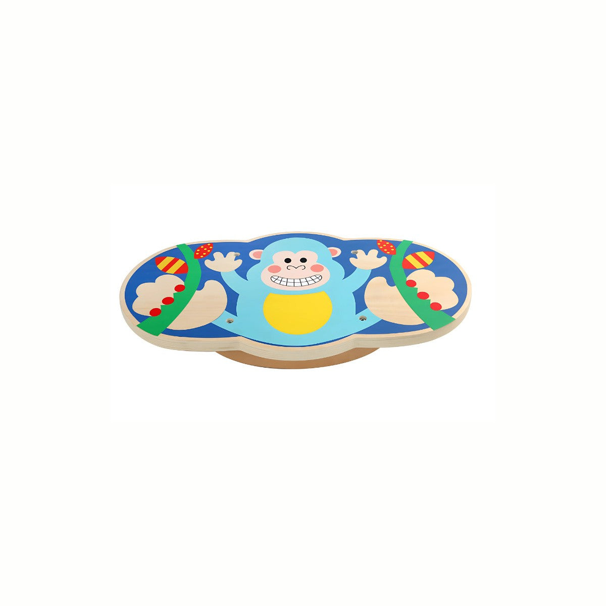Wooden Monkey Balance Board, featuring a friendly monkey design on a curved base that promotes balance and coordination through gentle rocking motions