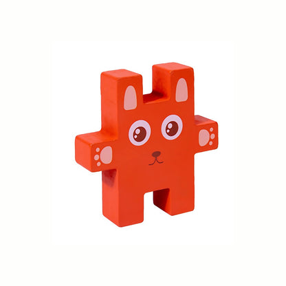 A close-up of a single wooden rabbit piece from the Wooden Rabbit Jenga Stacking Game, highlighting its shape and vibrant color.