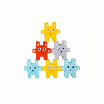 Wooden Rabbit Jenga Stacking Game, showing the colorful rabbit-shaped blocks neatly stacked into a tall tower, a high-quality toy.