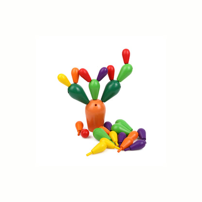 Wooden Stacking Cactus Toy built in a unique way from an alternate view, demonstrating the open-ended play possibilities and development of spatial reasoning
