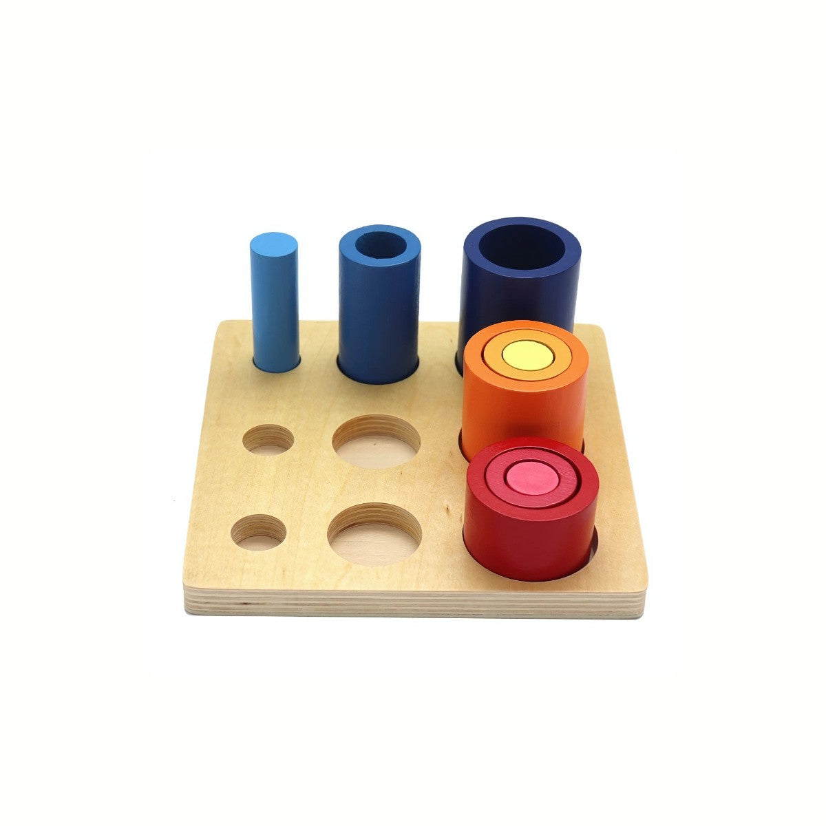Wooden Stacking Nesting Toy, illustrating how each color-matched piece nests perfectly inside another, developing fine motor skills and size relationships.