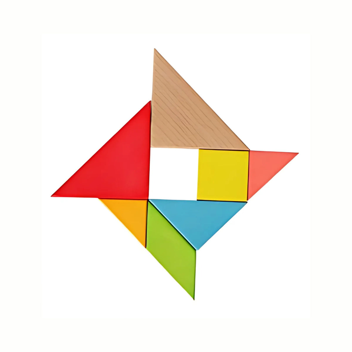 Wooden Tangram Puzzle pieces fully assembled into a recognizable design, highlighting spatial reasoning and creative challenge