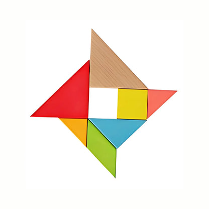 Wooden Tangram Puzzle pieces fully assembled into a recognizable design, highlighting spatial reasoning and creative challenge